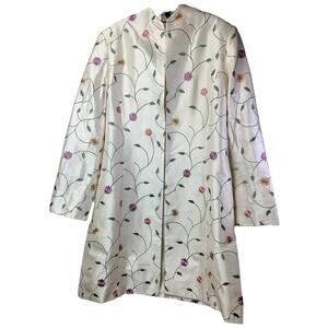Austin Reed Coat Womens 12 White Embroidered Floral 100% Silk Long Jacket